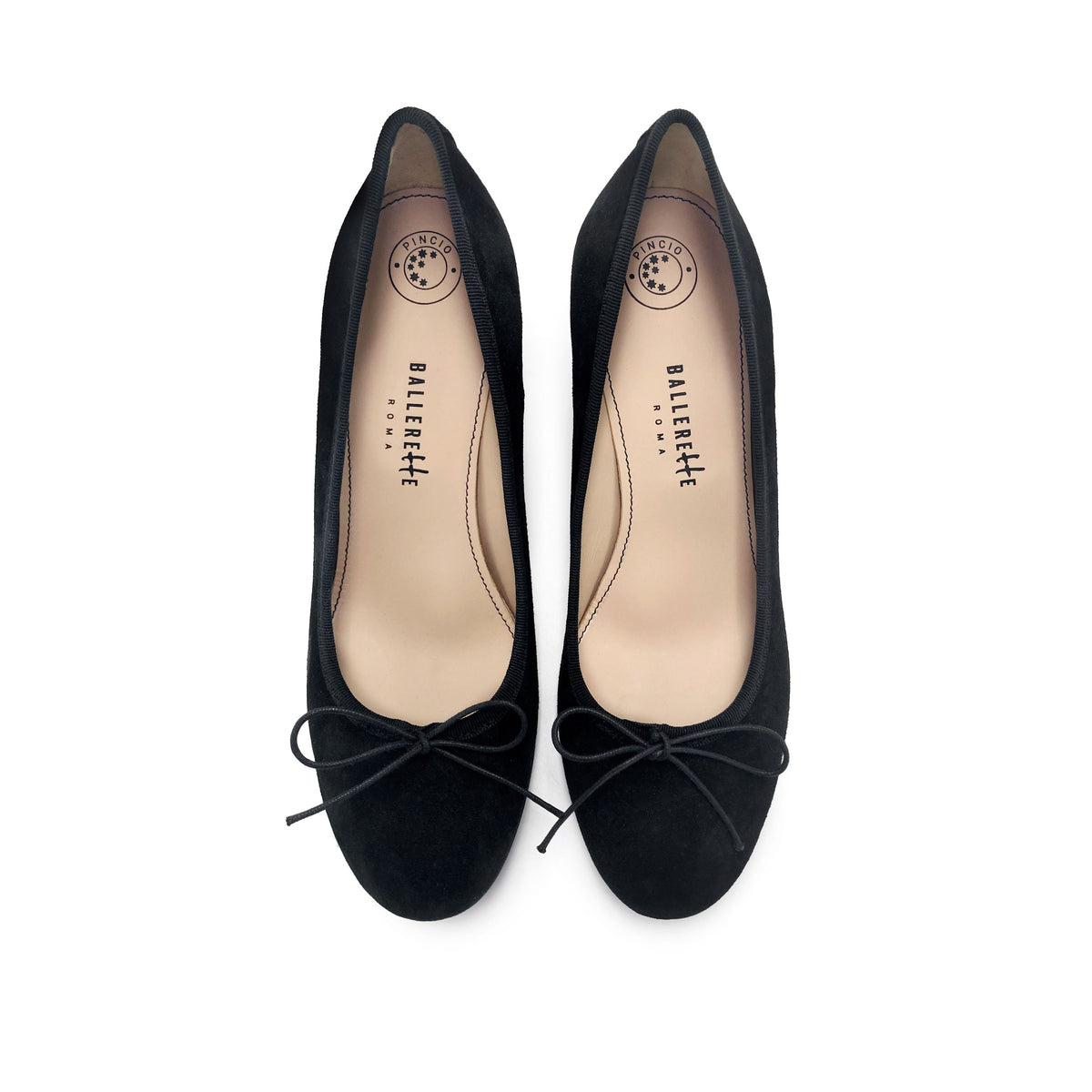 Ballerine décolleté in camoscio nero con tacco alto
