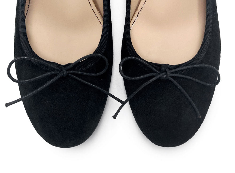 Schwarze Damen-Décolleté-Ballerinas aus Wildleder mit hohem Absatz
