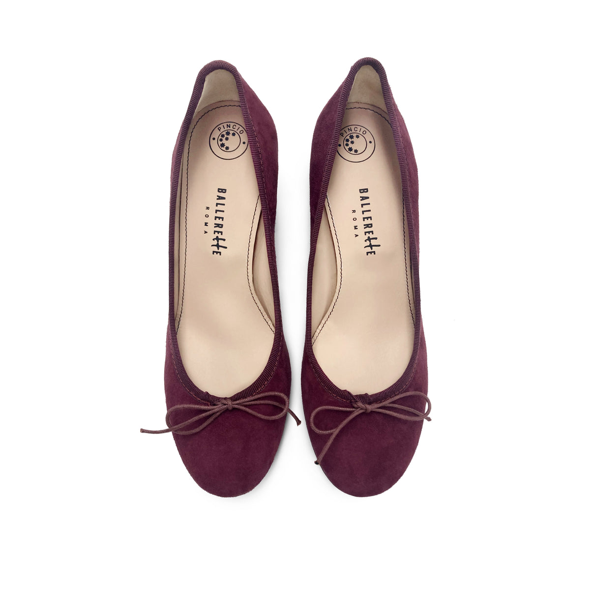 Ballerine décolleté in camoscio bordeaux con tacco alto