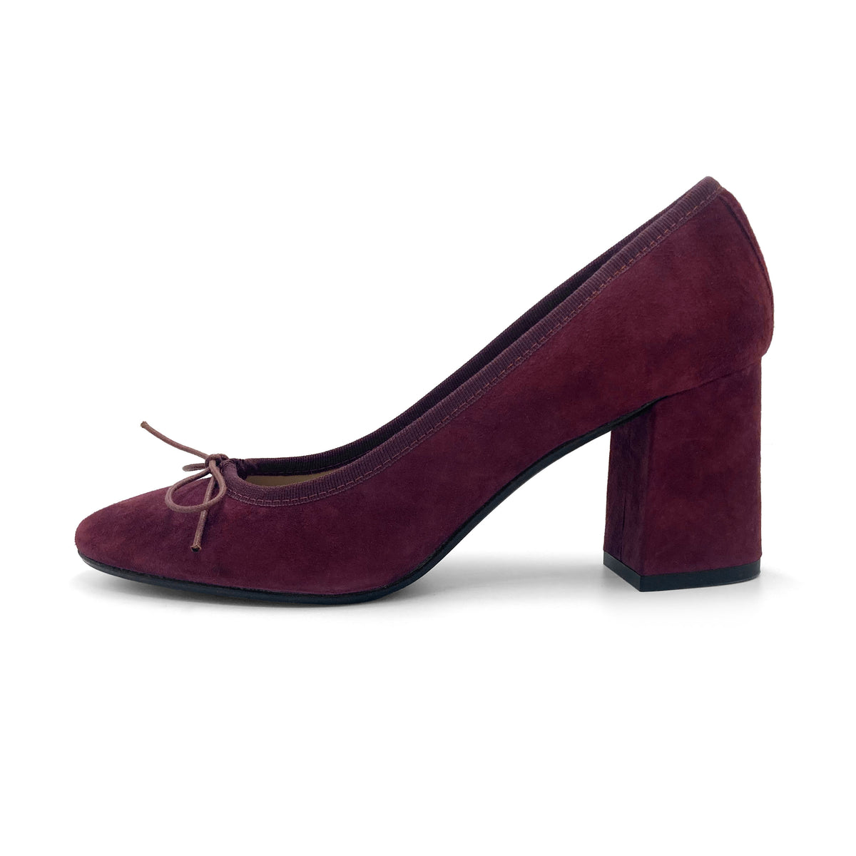Ballerines décolleté en daim bordeaux à talon haut