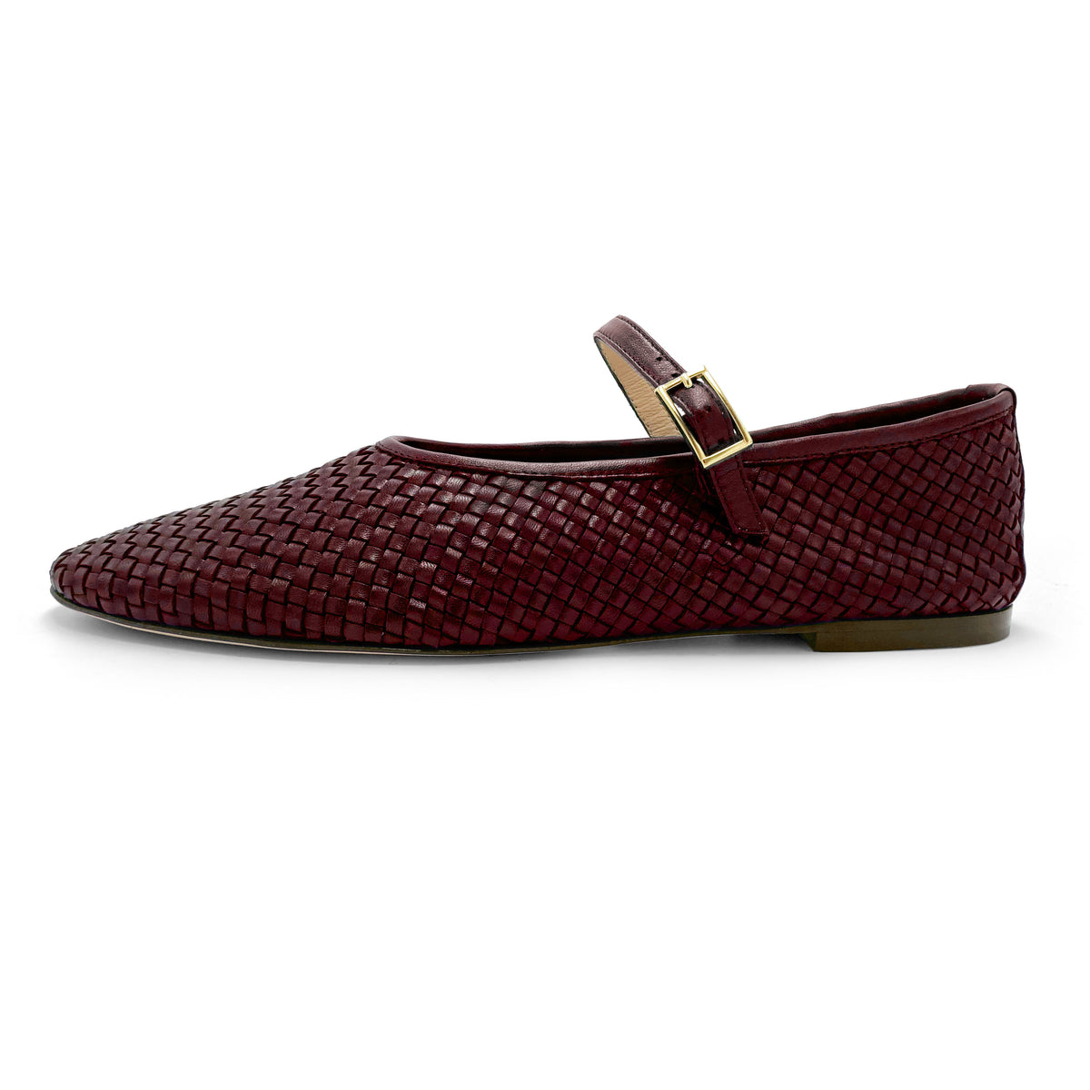Burgundy high cut handwoven leather ballet flats with strap