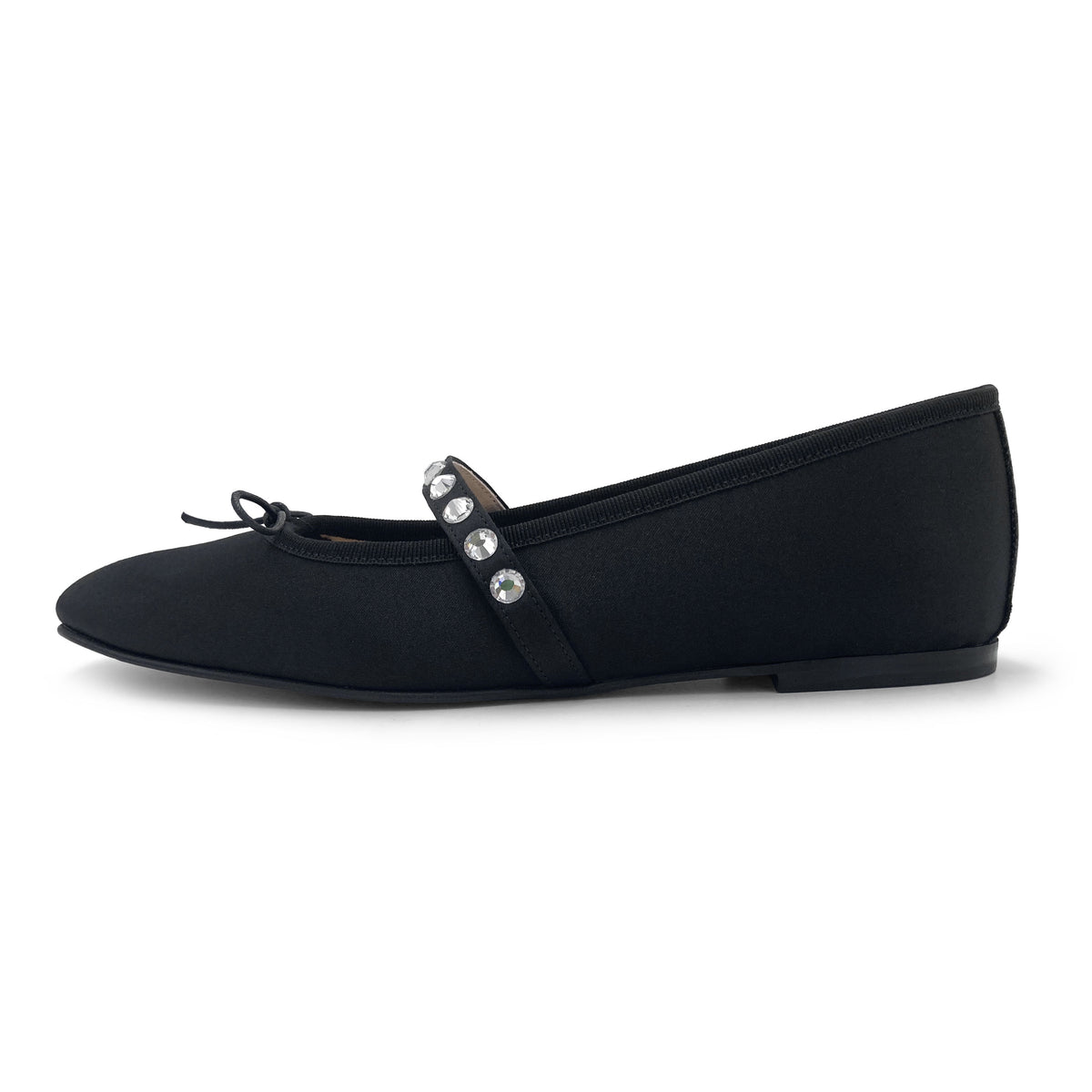 TT Go Green Collection - Ballerine Mary Jane nere in raso eco con cinturino gioiello