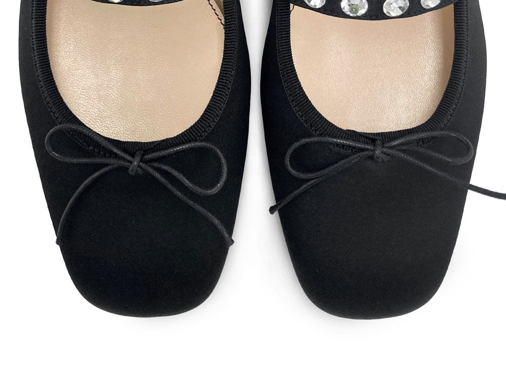 TT Go Green Collection - Ballerine Mary Jane nere in raso eco con cinturino gioiello