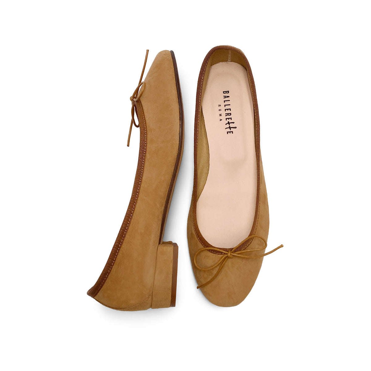Ballerine con tacco cuoio in camoscio
