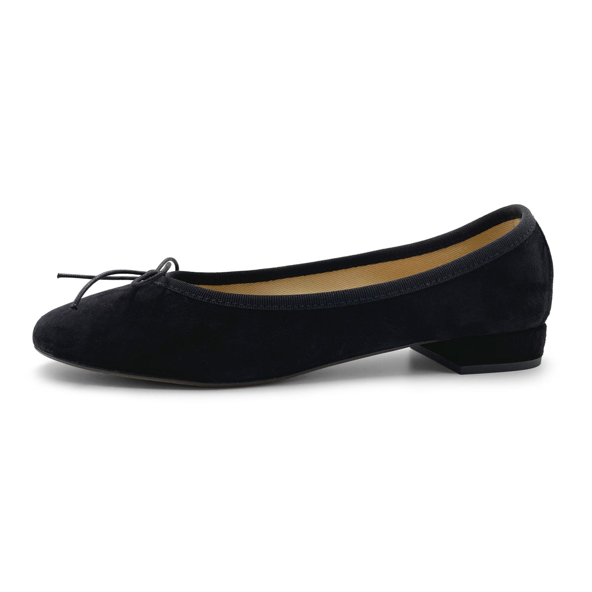 Schwarze Wildlederballerinas mit Absatz
