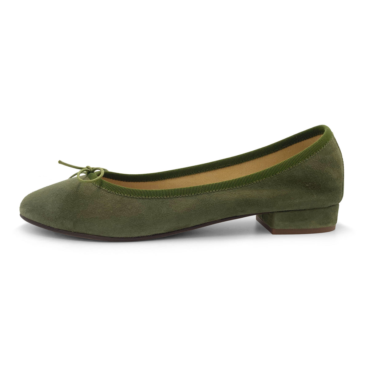 Ballerines en daim vert olive à talon
