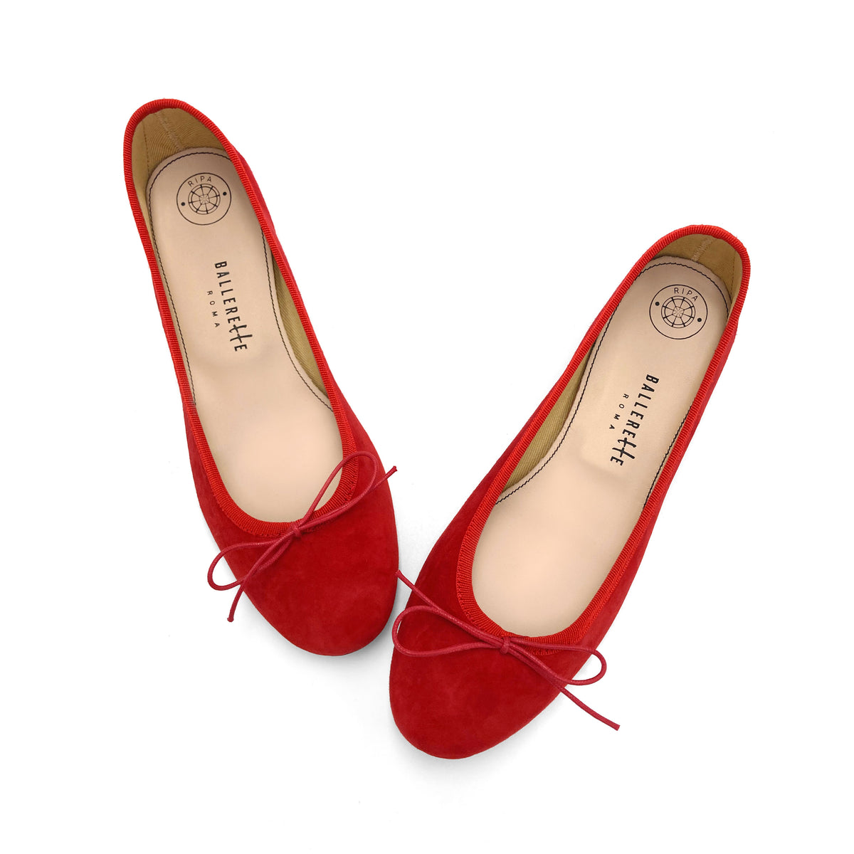 Rote Wildlederballerinas mit Absatz