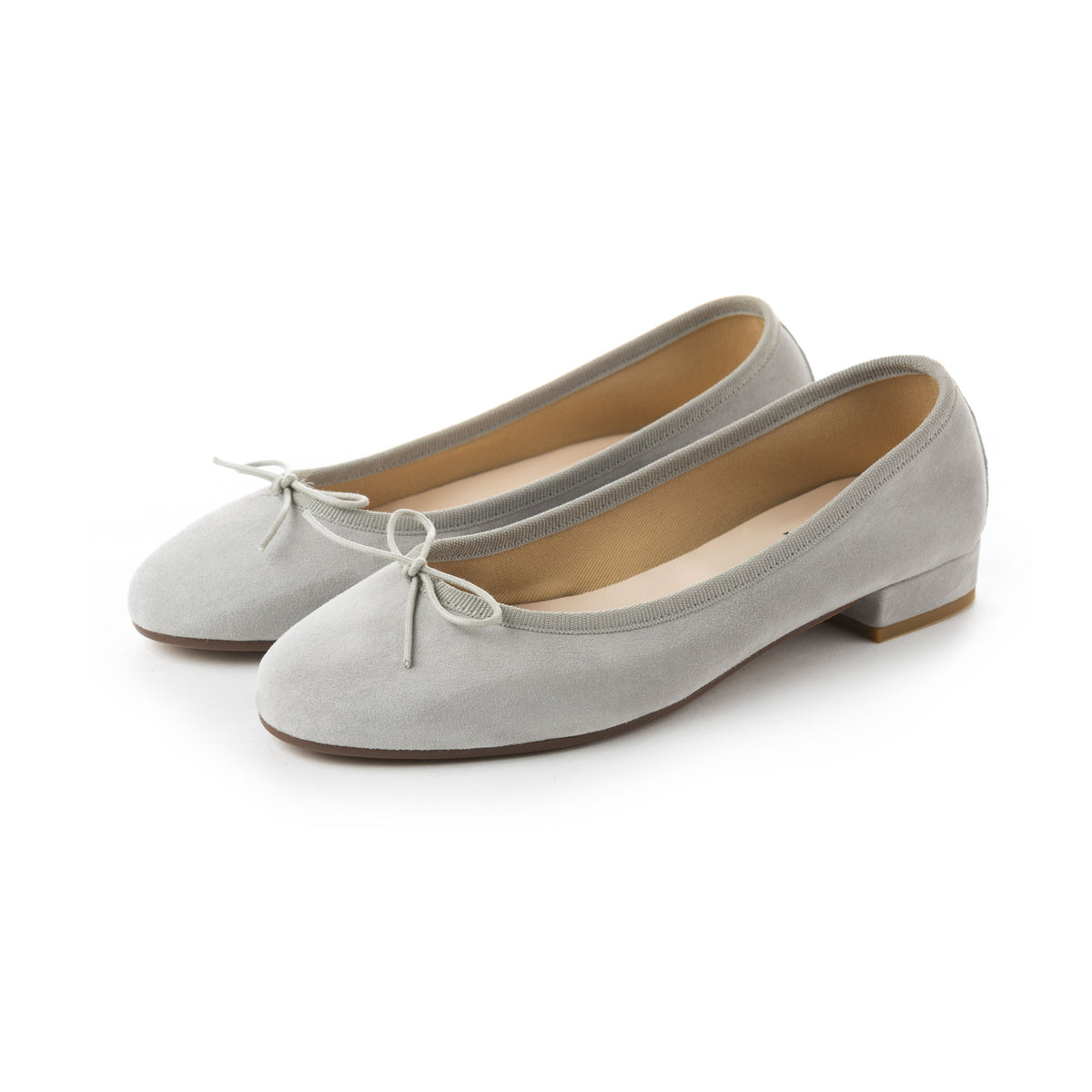 Ballerine con tacco grigio perla in camoscio