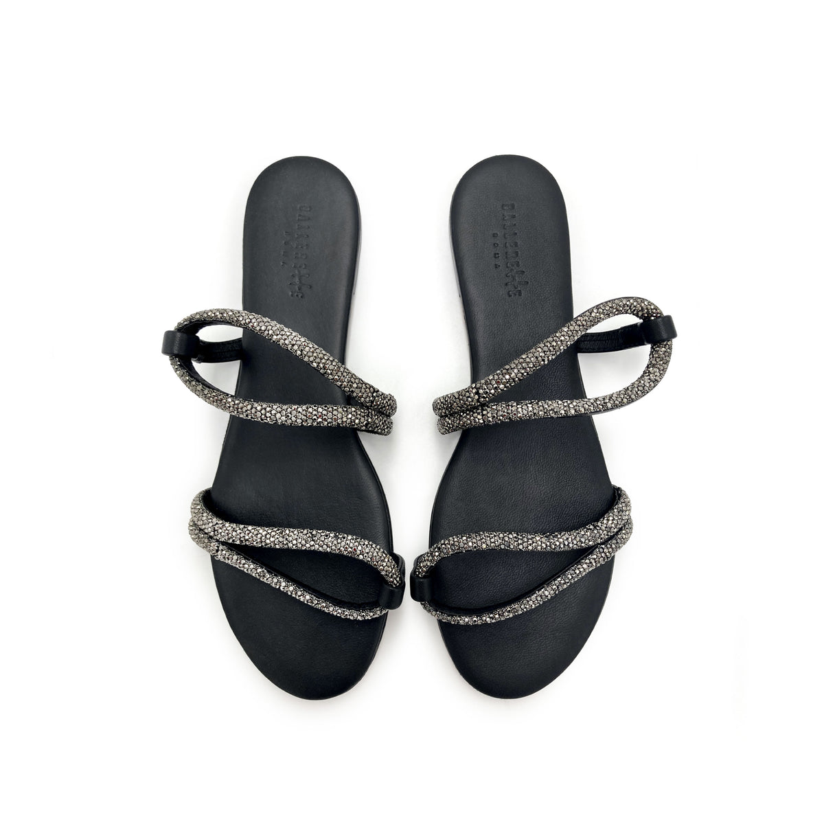 Silver jeweled sandals with rhinestones