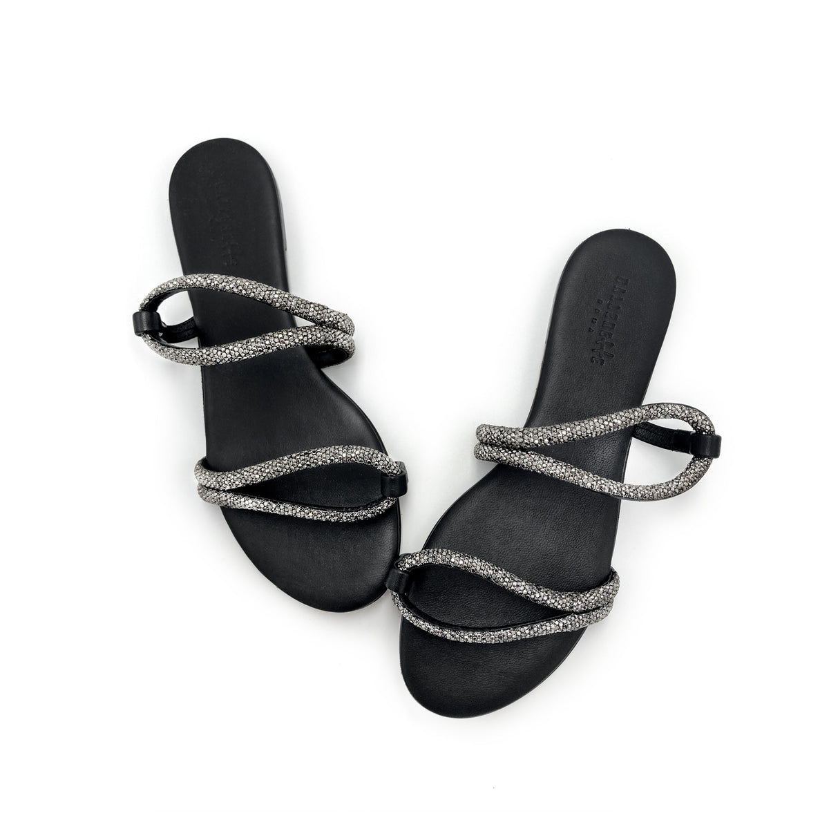 Silver jeweled sandals with rhinestones