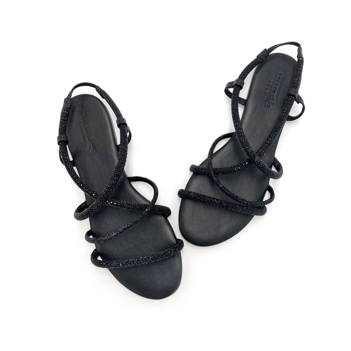 Black cage jeweled sandals with rhinestones