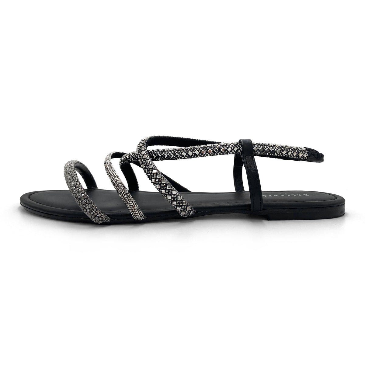 Abendsandalen mit Schmucksteinen und Strass in Graphitgrau