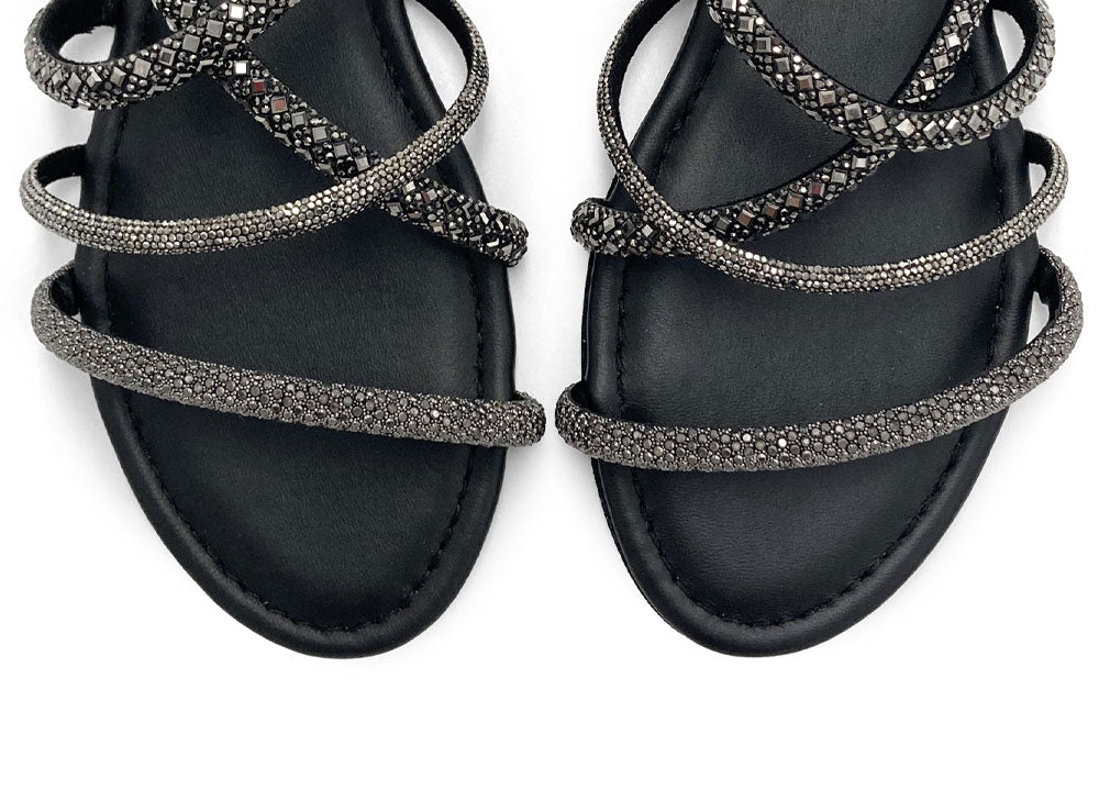 Abendsandalen mit Schmucksteinen und Strass in Graphitgrau