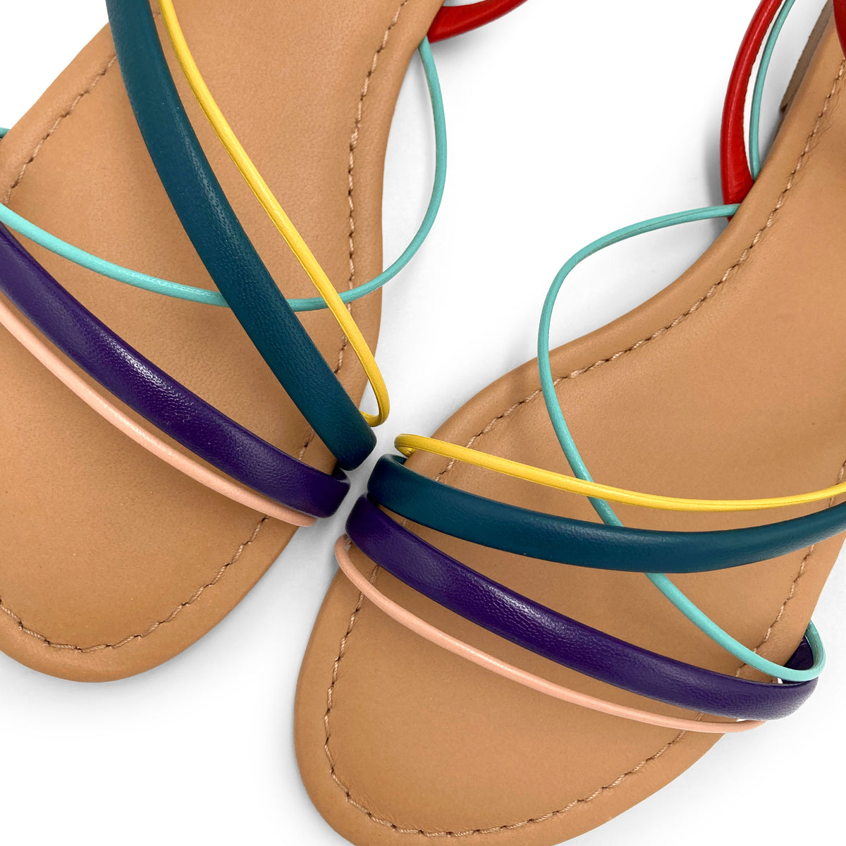 Bunte geflochtene Damen-Sandalen aus Leder