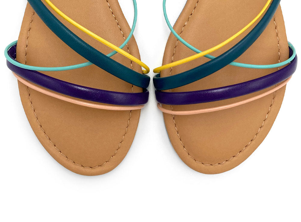 Bunte geflochtene Damen-Sandalen aus Leder
