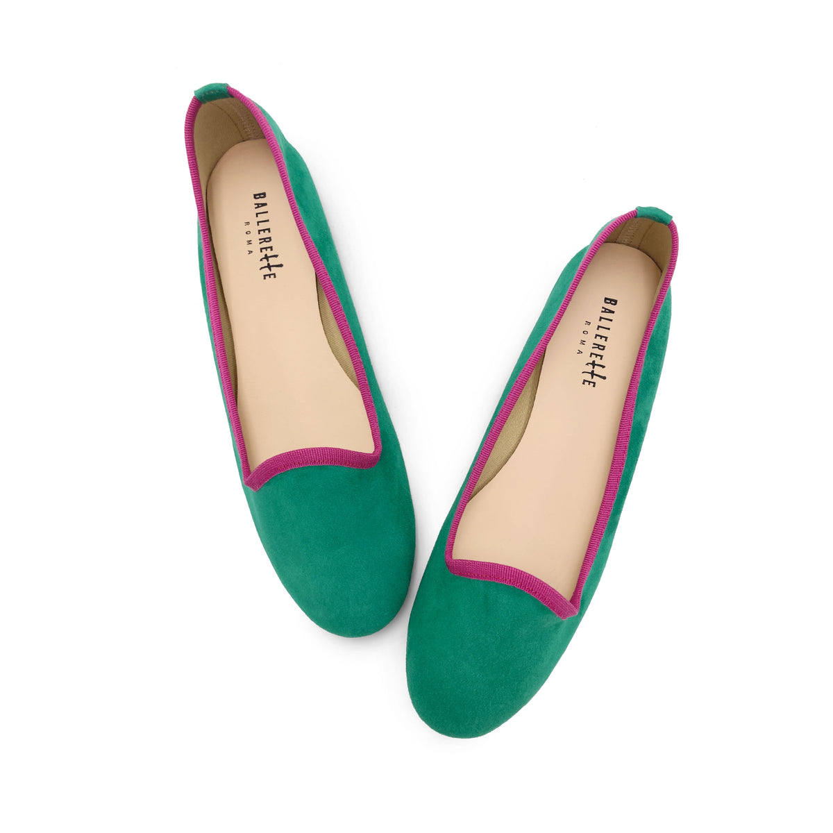 Slippers donna in camoscio verdi smeraldo e dettagli fucsia