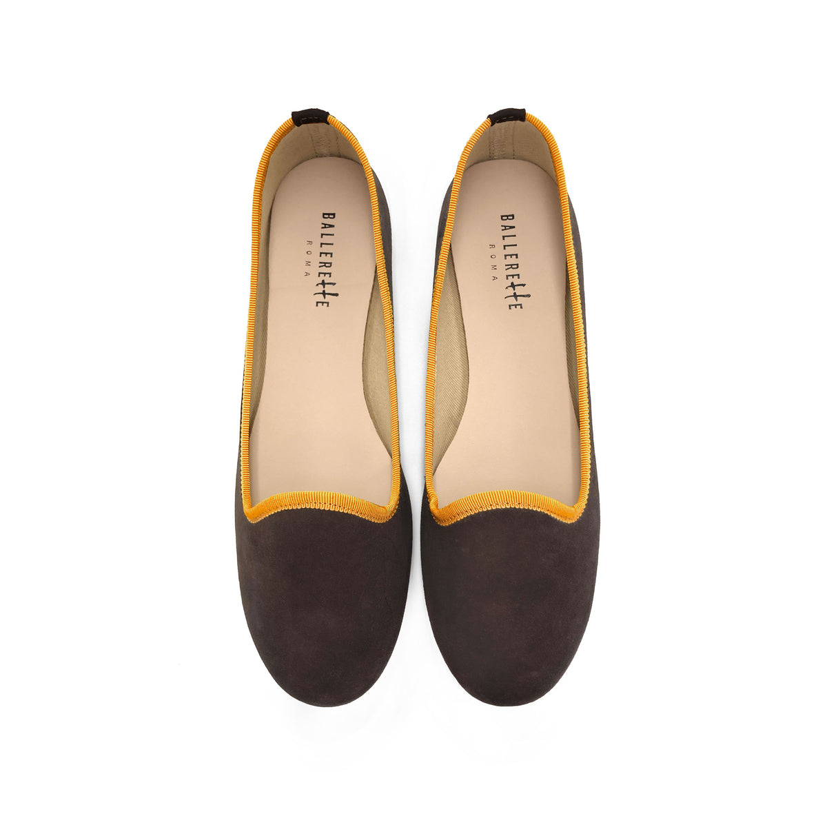 Slippers donna in camoscio marrone testa di moro e dettagli ocra