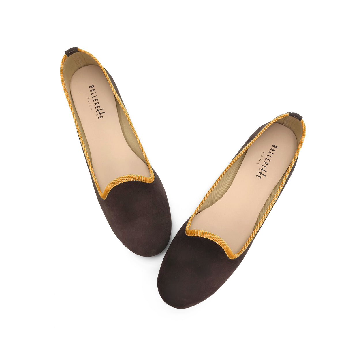 Slippers donna in camoscio marrone testa di moro e dettagli ocra