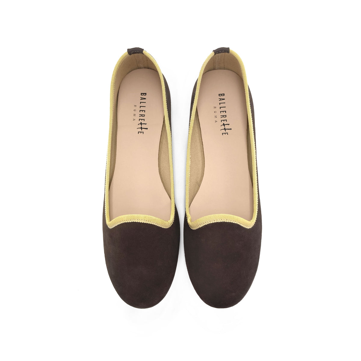 Slippers donna in camoscio marrone testa di moro e dettagli gialli