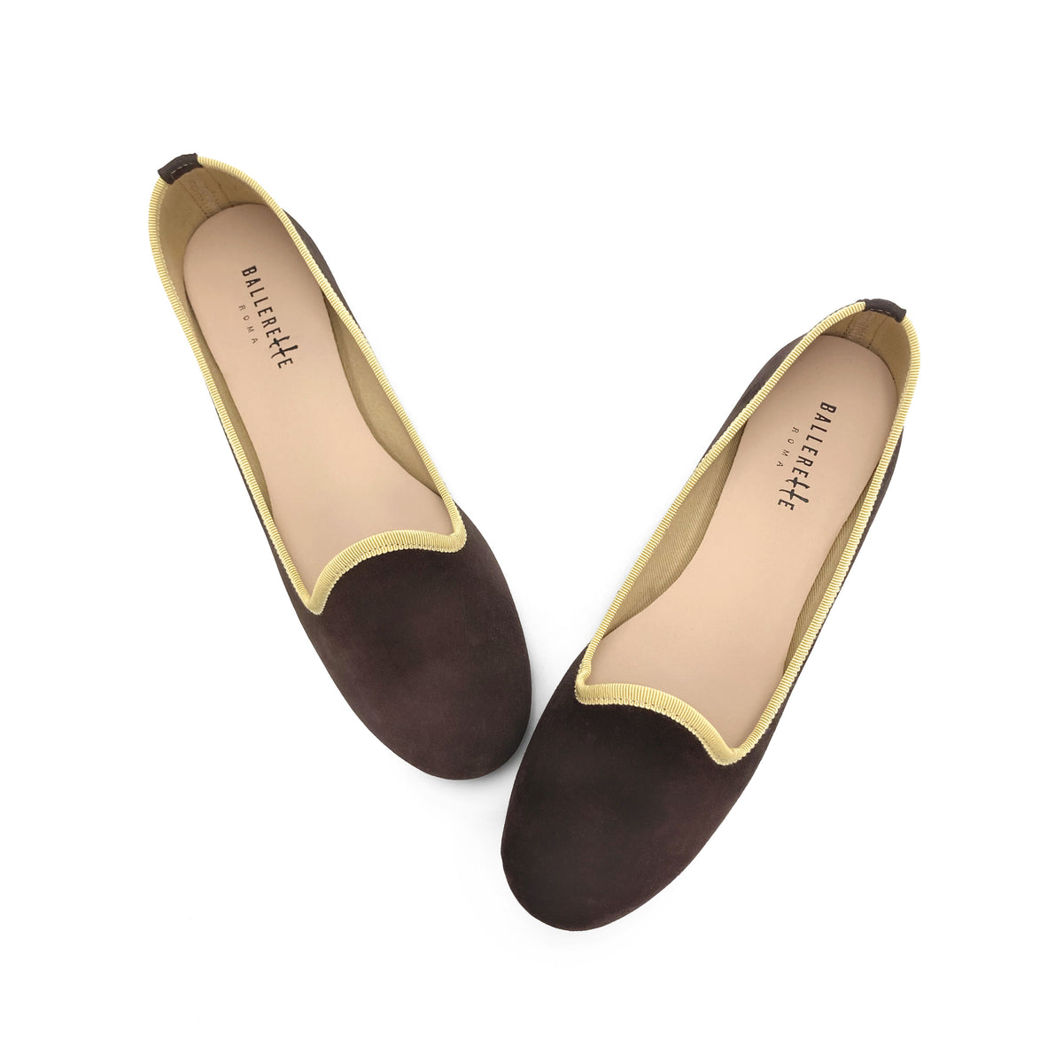 Slippers donna in camoscio marrone testa di moro e dettagli gialli