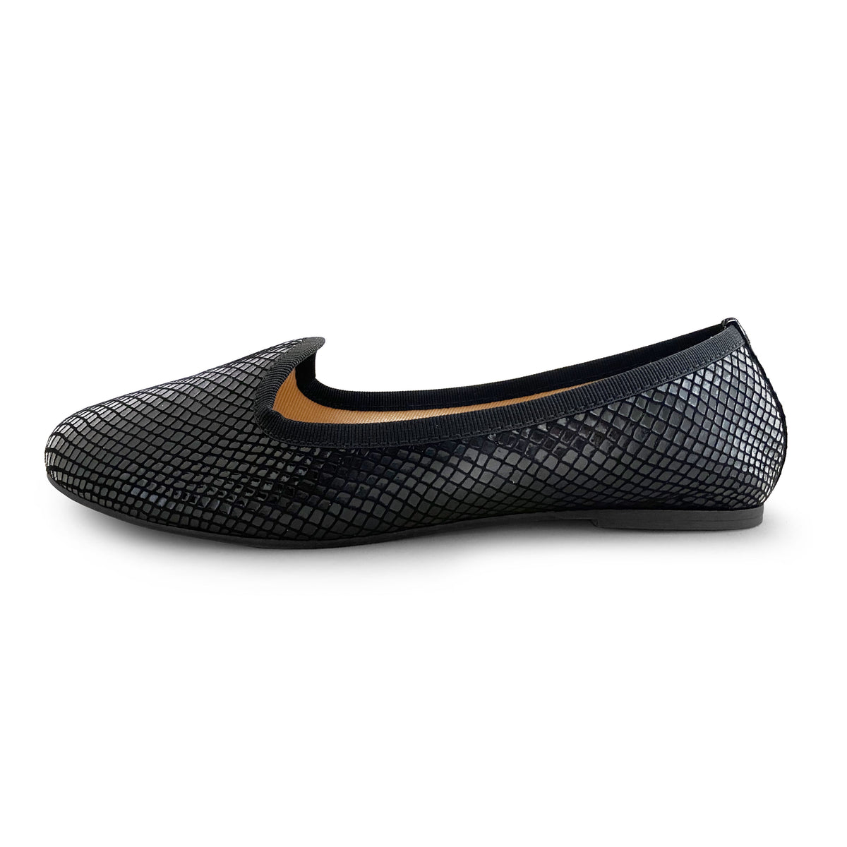 Slippers femme noires laminées effet python