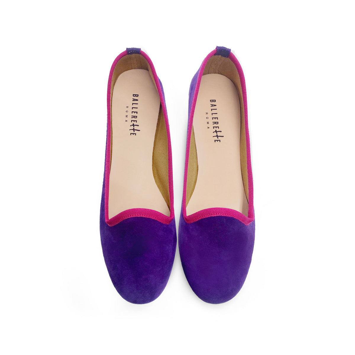 Slippers donna in camoscio viola e dettagli fucsia