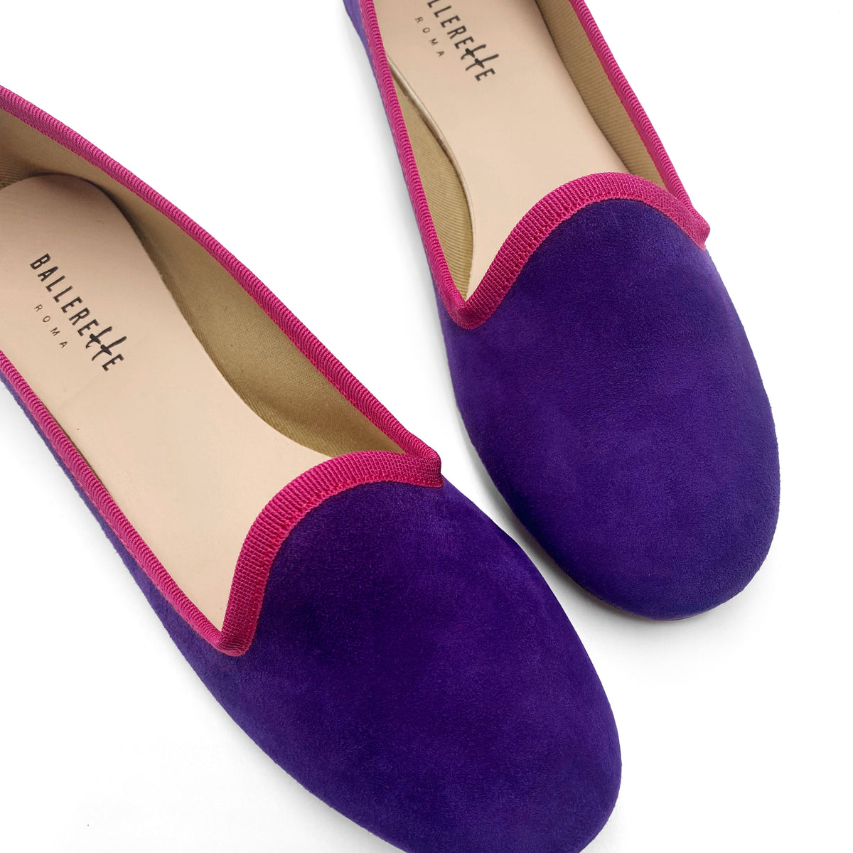 Slippers donna in camoscio viola e dettagli fucsia