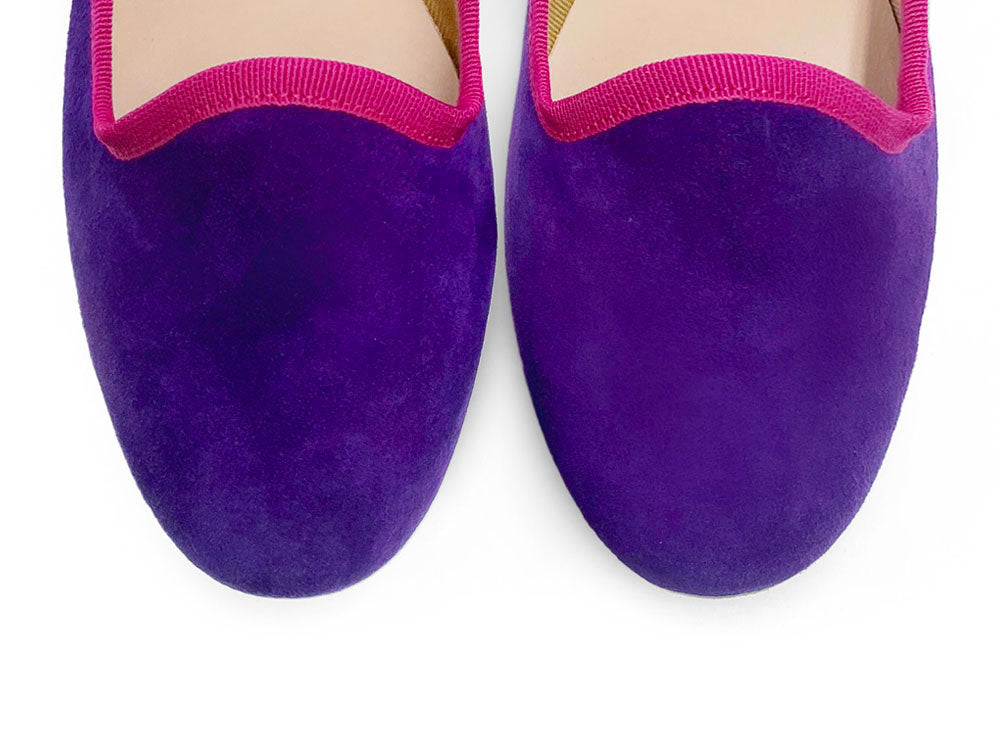 Slippers donna in camoscio viola e dettagli fucsia