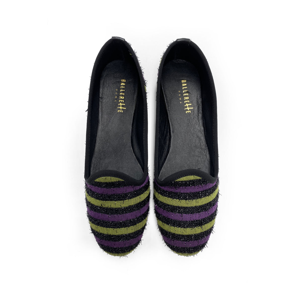 Slippers donna in tessuto a righe viola e verdi