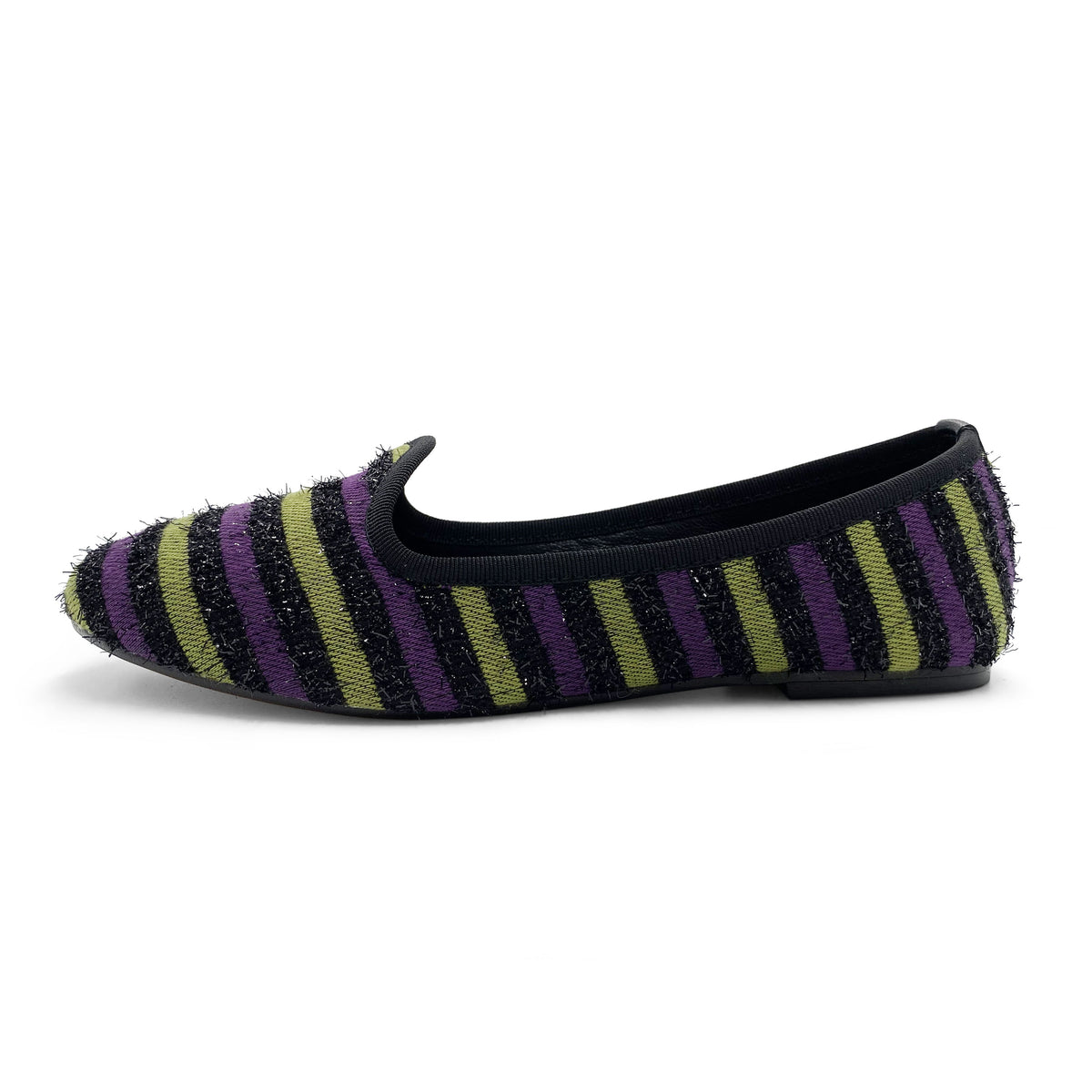 Slippers donna in tessuto a righe viola e verdi