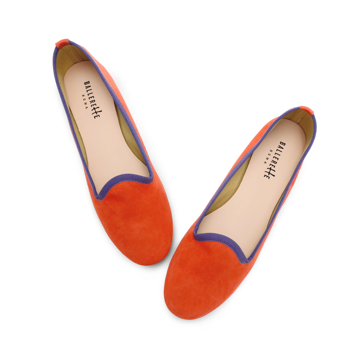 Slippers donna in camoscio arancione e dettagli viola