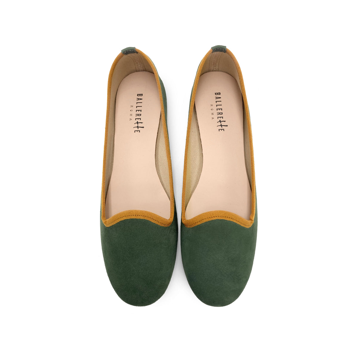 Slippers donna in camoscio verde bosco e dettagli ambra