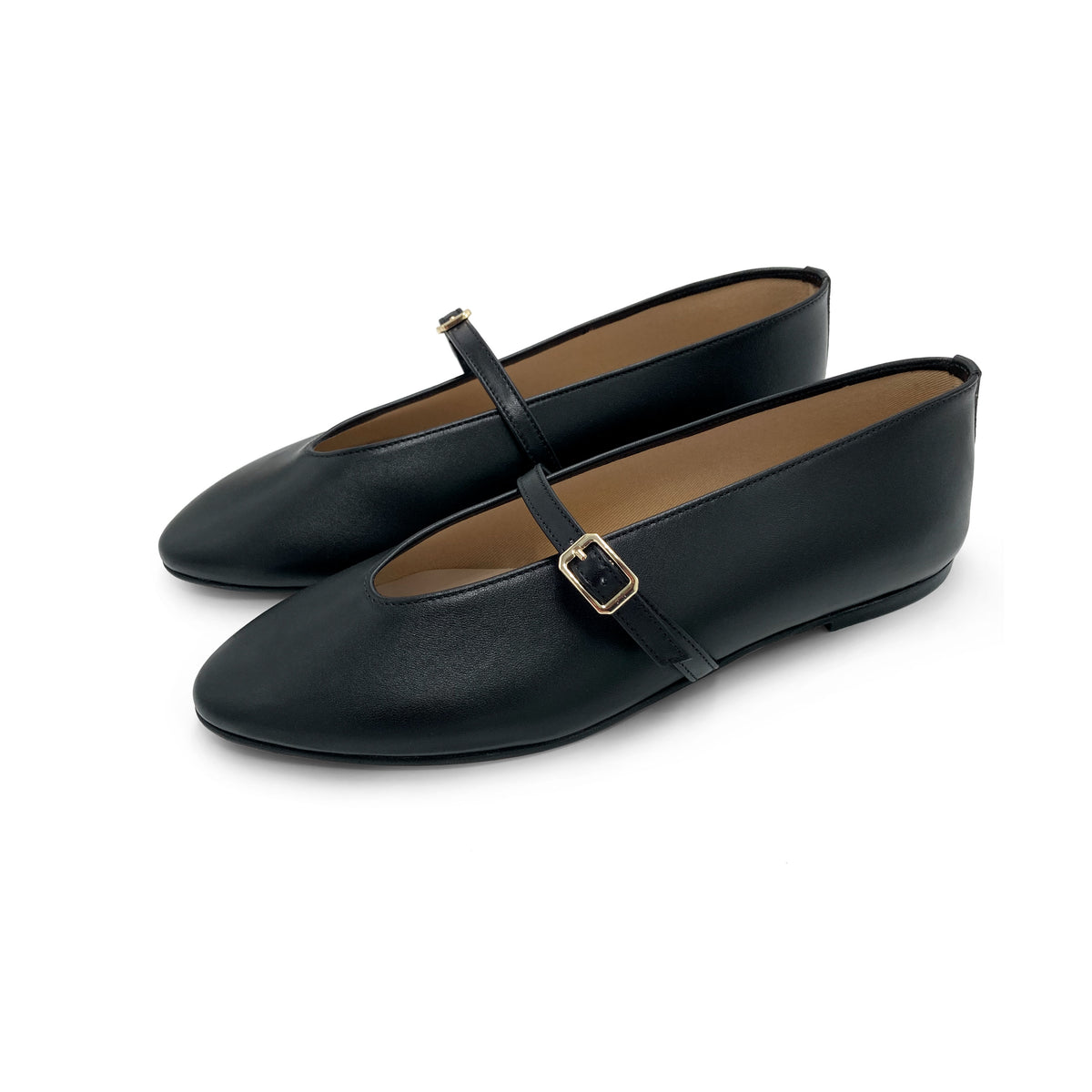 Schwarze Ballerinas aus Leder mit V-Ausschnitt und Riemchen