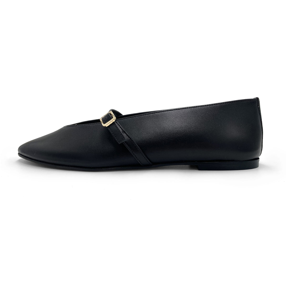 Schwarze Ballerinas aus Leder mit V-Ausschnitt und Riemchen