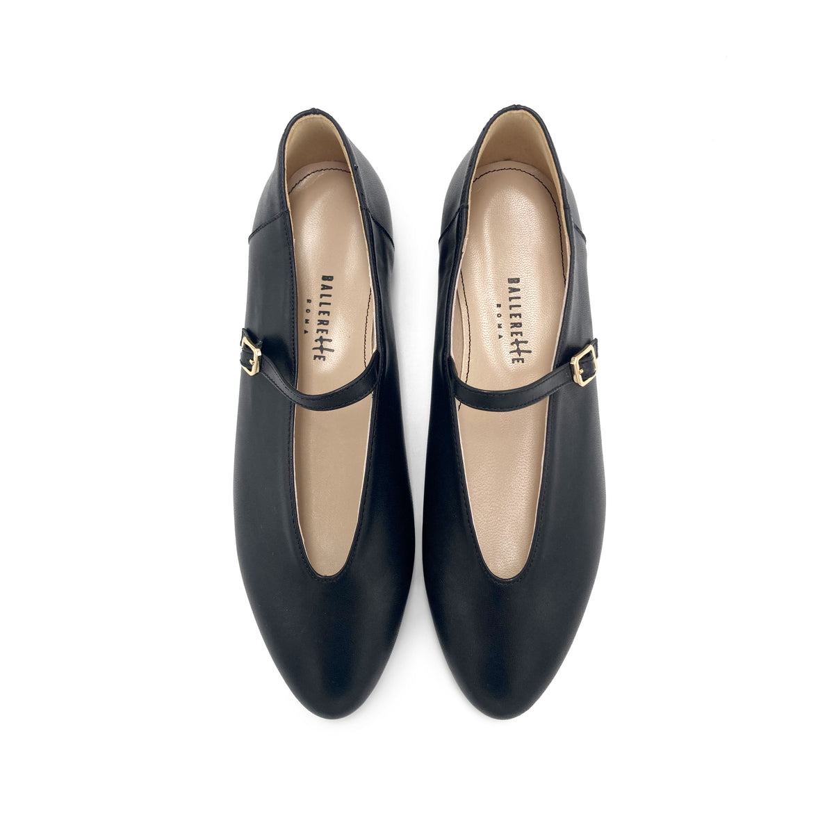 Ballerine nere in pelle con scollo a V e cinturino