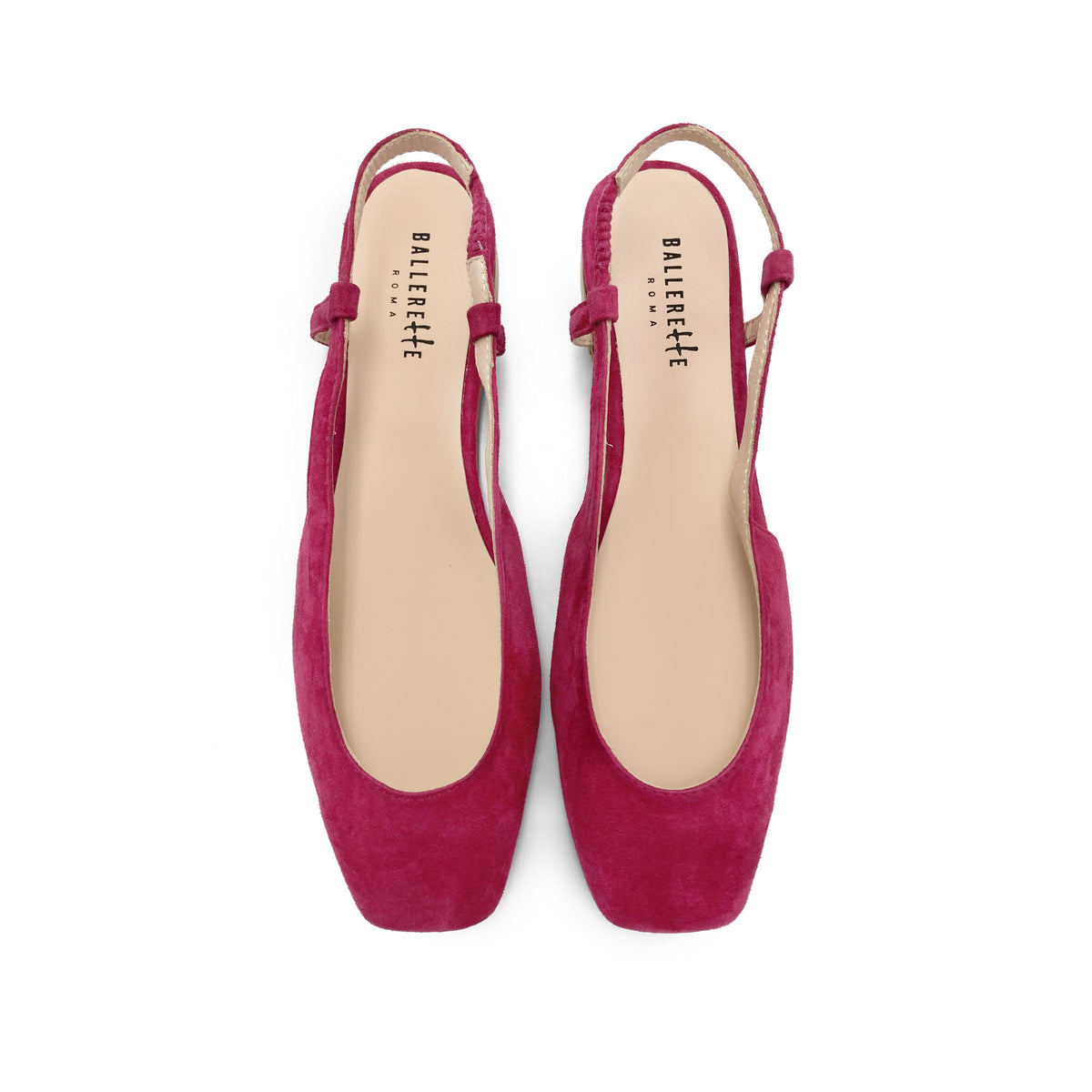Ballerine slingback a punta quadrata fucsia in camoscio