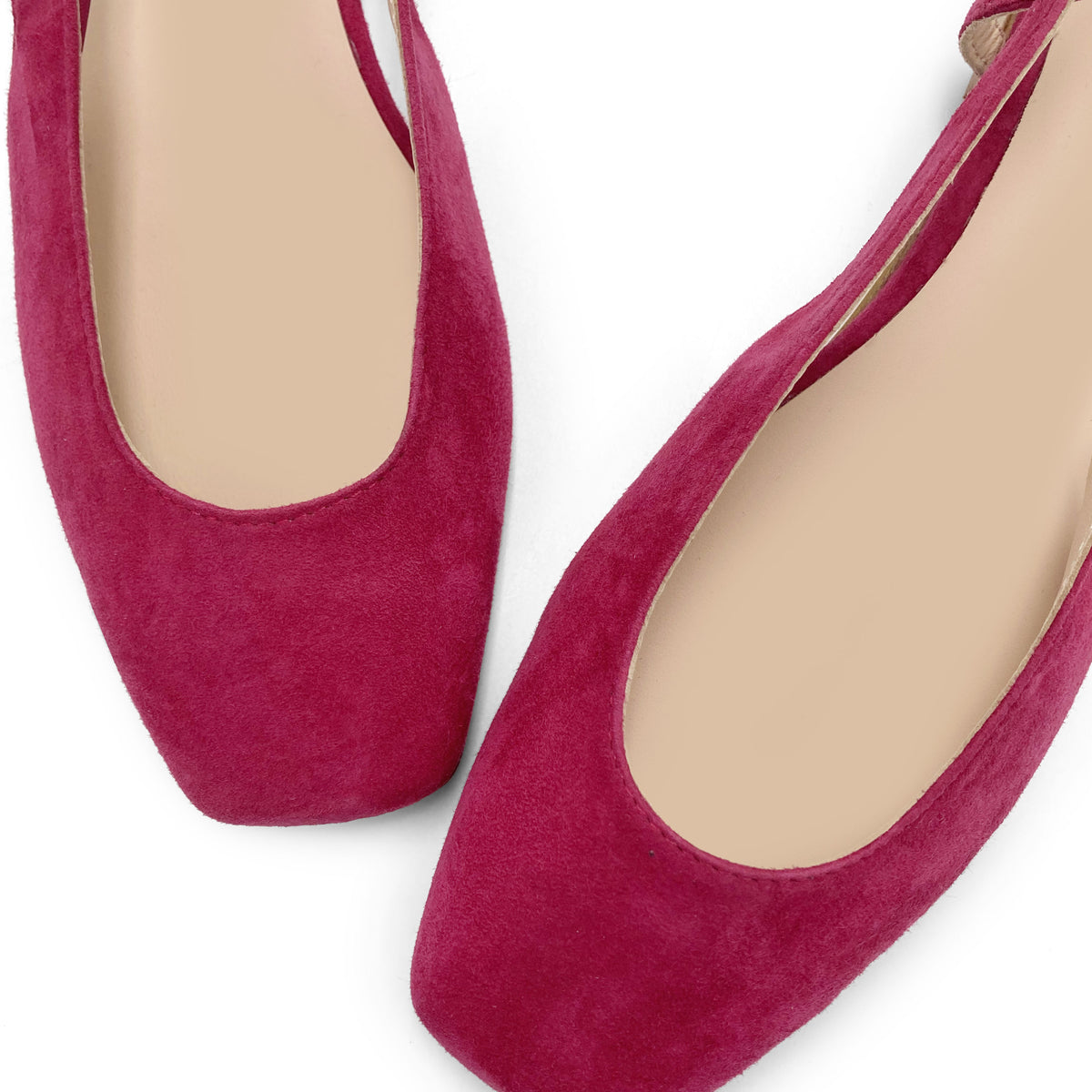 Fuchsia Slingback Ballerinas aus Wildleder mit quadratischer Spitze